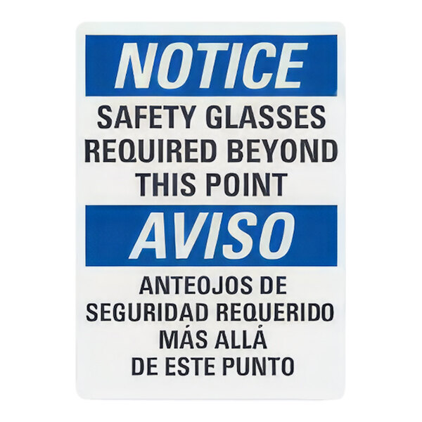 Lavex 14" x 10" Non-Reflective Plastic "Notice / Safety Glasses Required Beyond This Point / Aviso / Anteojos De Seguridad Requerido Mas Alla De Este Punto" Bilingual Safety Sign