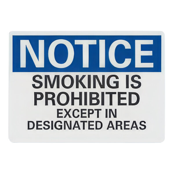 Lavex 10" x 7" Non-Reflective Plastic "Notice / Smoking Is Prohibited Except In Designated Areas" Sign