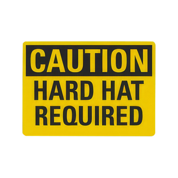 Lavex 10" x 7" Non-Reflective Adhesive Vinyl "Caution / Hard Hat Required" Safety Label