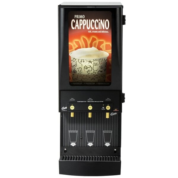 Curtis Cafe Series Primo PC3 Three Station Cappuccino Machine with Three 4  lb. Hoppers and Lit Sign - 120V