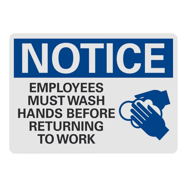 Lavex Non-Reflective Plastic "Notice / Employees Must Wash Hands Before Returning to Work" Sign