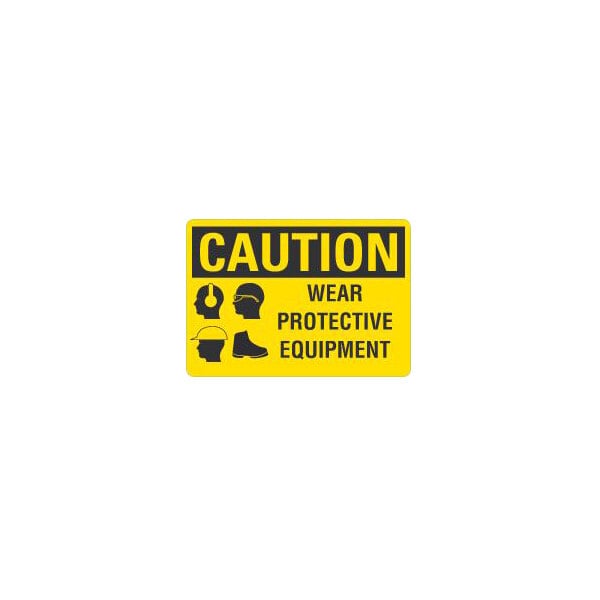 Lavex 14" x 10" Non-Reflective Adhesive Vinyl "Caution / Wear Protective Equipment" Safety Label With Symbols