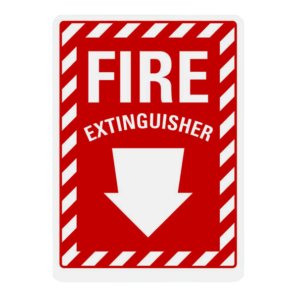 Lavex 14" x 10" Non-Reflective Adhesive Vinyl "Fire Extinguisher" Safety Label with Down Arrow