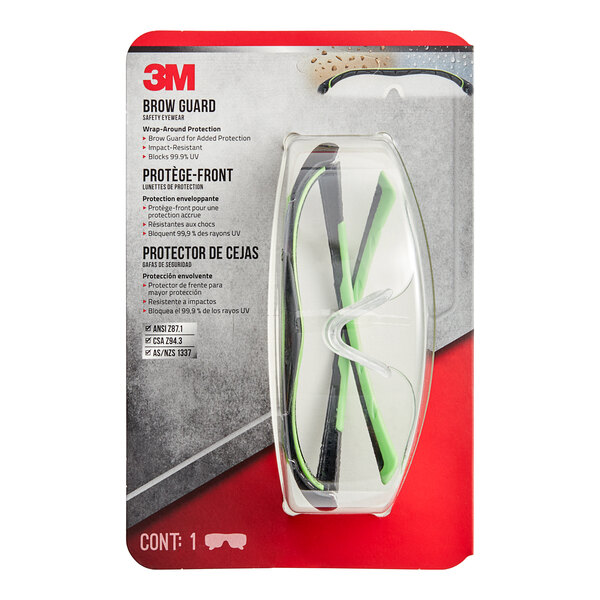 3M Scratch-Resistant Anti-Fog Safety Glasses with Brow Guard, Black / Green Frame, and Clear Lens 70009110274