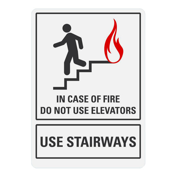 Lavex 10" x 7" Non-Reflective Adhesive Vinyl "In Case of Fire / Do Not Use Elevators / Use Stairways" Safety Label