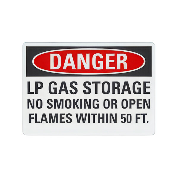 Lavex 10" x 7" Engineer-Grade Reflective Aluminum "Danger / LP Gas Storage / No Smoking Or Open Flames Within 50 Ft." Safety Sign