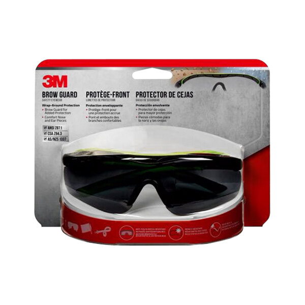 3M Scratch-Resistant Anti-Fog Safety Glasses with Brow Guard, Black / Green Frame, and Gray Lens 70009110324
