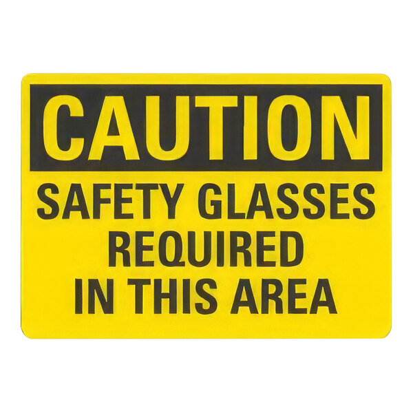 Lavex 14" x 10" Engineer-Grade Reflective Adhesive Vinyl "Caution / Safety Glasses Required In This Area" Safety Label