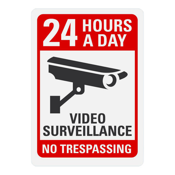 Lavex 14" x 10" Non-Reflective Adhesive Vinyl "24 Hours A Day / Video Surveillance / No Trespassing" Label With Symbol