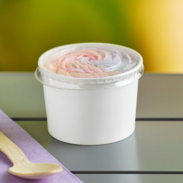 Choice 4 oz. White Paper Frozen Yogurt / Food Cup with Flat Lid - 50/Pack
