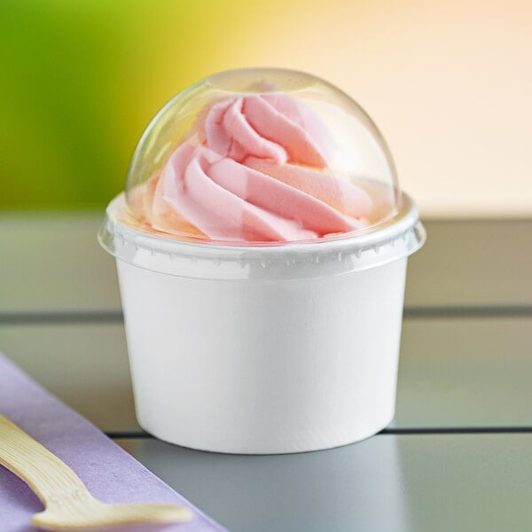Choice 4 oz. White Paper Frozen Yogurt / Food Cup with Dome Lid - 50/Pack