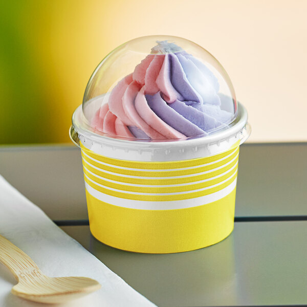 Choice 4 oz. Yellow Paper Frozen Yogurt / Food Cup with Dome Lid - 50/Pack