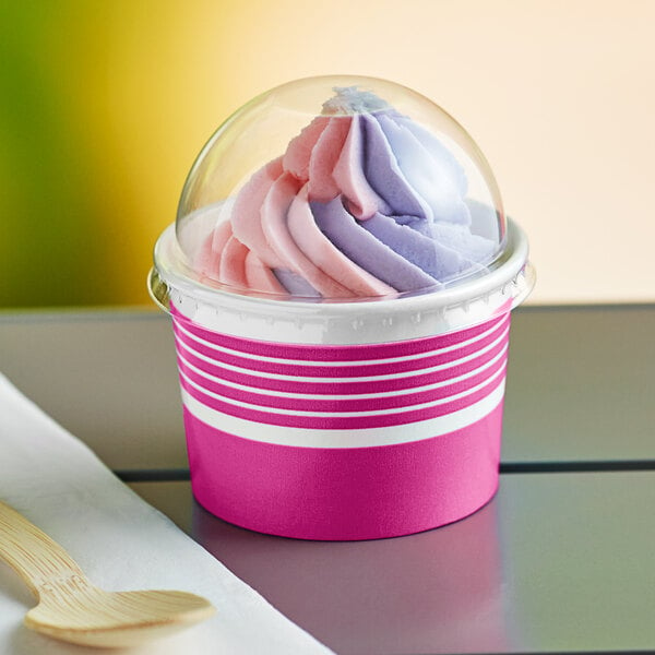 Choice 4 oz. Pink Paper Frozen Yogurt / Food Cup with Dome Lid - 50/Pack