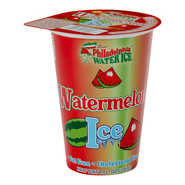 Philadelphia Water Ice Watermelon Italian Ice 8 oz. Cup - 12/Case