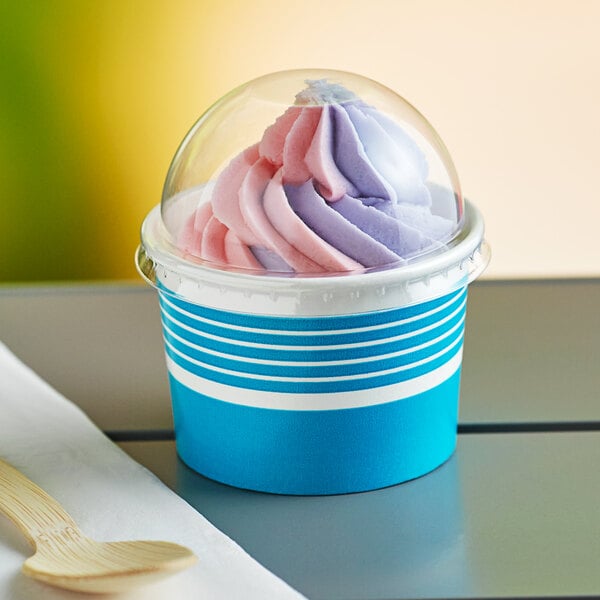 Choice 4 oz. Blue Paper Frozen Yogurt / Food Cup with Dome Lid - 50/Pack