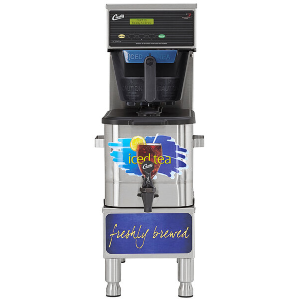 A Curtis low profile universal tea brewer machine with a display.