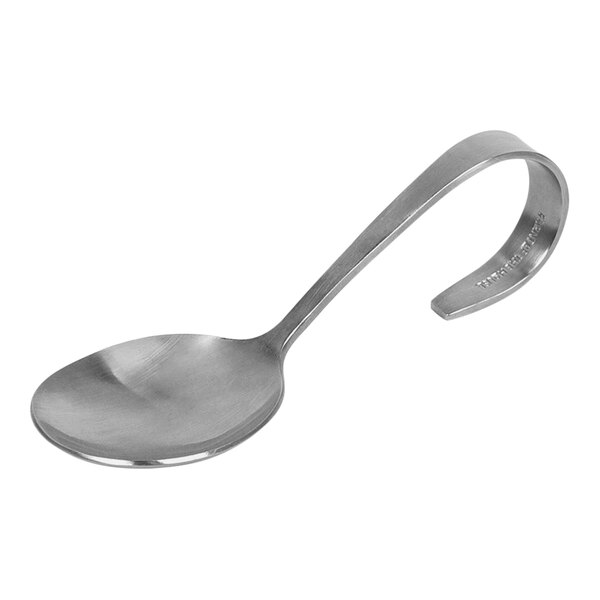 Front of the House 4 3/4" 18/10 Stainless Steel Extra Heavy Weight Brushed Bent Sampler™ Taster Spoon - 12/Case