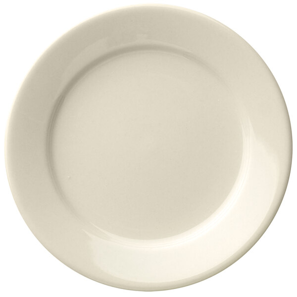 Libbey Porcelana Cream 8 3/4" Cream White Wide Rim Rolled Edge Porcelain Plate - Sample
