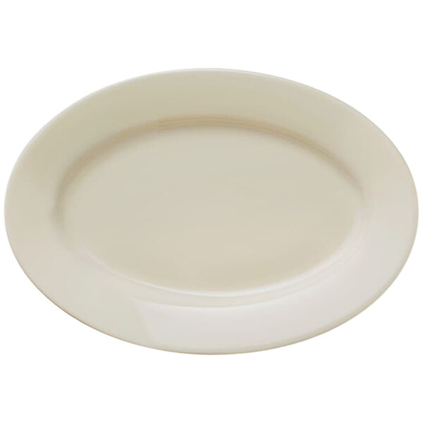 Libbey Porcelana Cream 10 1/4" x 7 1/8" Cream White Oval Wide Rim Rolled Edge Porcelain Platter - Sample