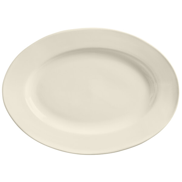 Libbey Porcelana Cream 11 1/2" x 7 3/4" Cream White Oval Wide Rim Rolled Edge Porcelain Platter - Sample