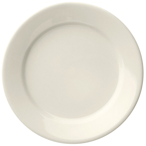 Libbey Porcelana Cream 9 3/4" Cream White Wide Rim Rolled Edge Porcelain Plate - Sample