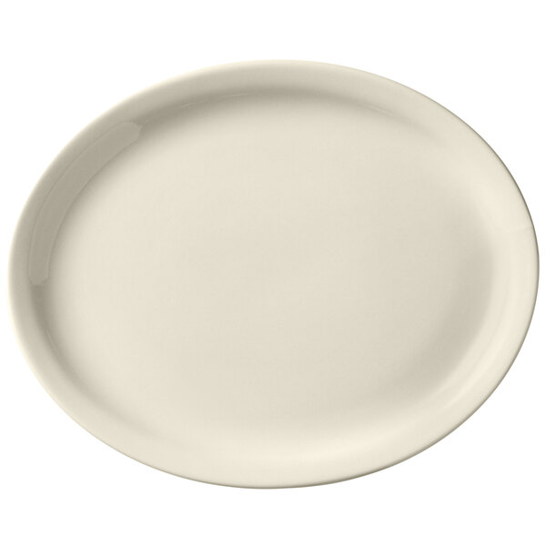 Libbey Porcelana Cream 11 1/2" x 9 1/4" Cream White Oval Narrow Rim Porcelain Platter - Sample