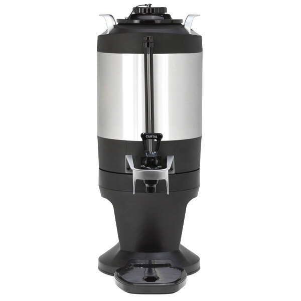 A Curtis ThermoPro 1.5 gallon vacuum server with a stylized base in black and silver.