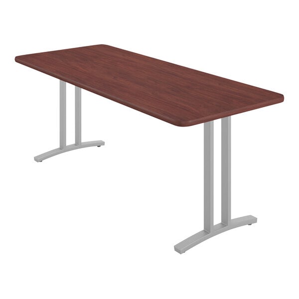Correll Curvature 30″ x 72″ Mahogany Finish Standard Height Deluxe High-Pressure Laminate Executive Desk / Table