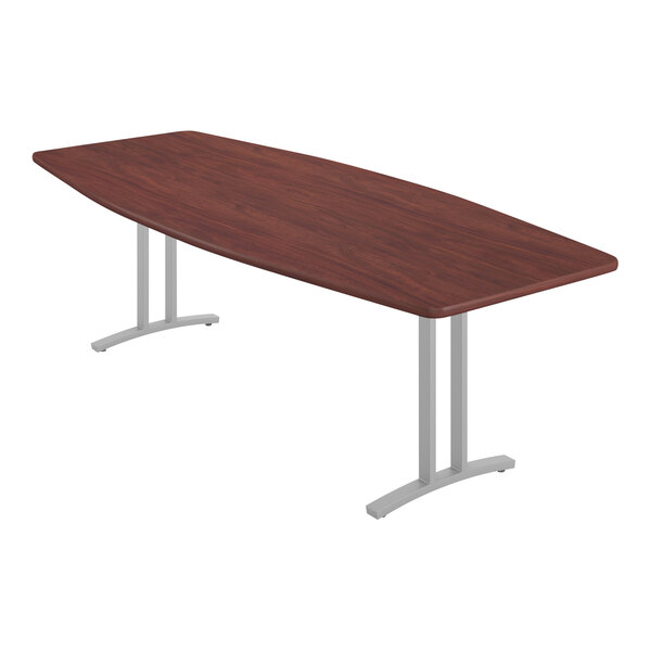 Correll Curvature 42″ x 96″ Boat Mahogany Finish Standard Height Deluxe High-Pressure Laminate Conference Table