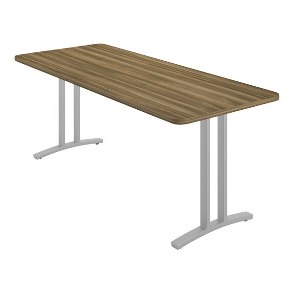 Correll Curvature 30″ x 72″ Colonial Hickory Finish Standard Height Deluxe High-Pressure Laminate Executive Desk / Table