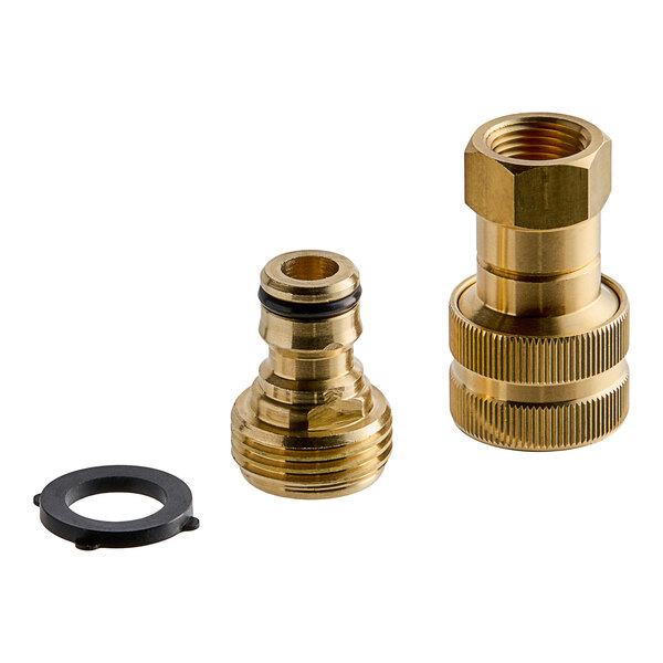 A Regency brass 3/8" hose adapter with brass nut and washer.