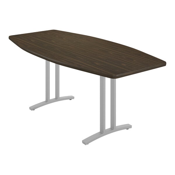 Correll Curvature 36″ x 72″ Boat Walnut Finish Standard Height Deluxe High-Pressure Laminate Conference Table