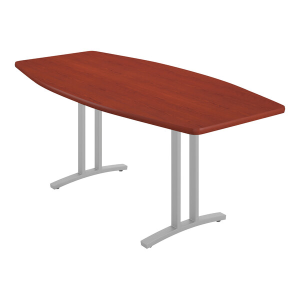 Correll Curvature 36″ x 72″ Boat Cherry Finish Standard Height Deluxe High-Pressure Laminate Conference Table