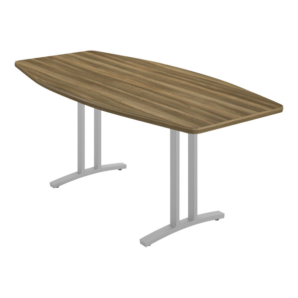 Correll Curvature 36″ x 72″ Boat Colonial Hickory Finish Standard Height Deluxe High-Pressure Laminate Conference Table