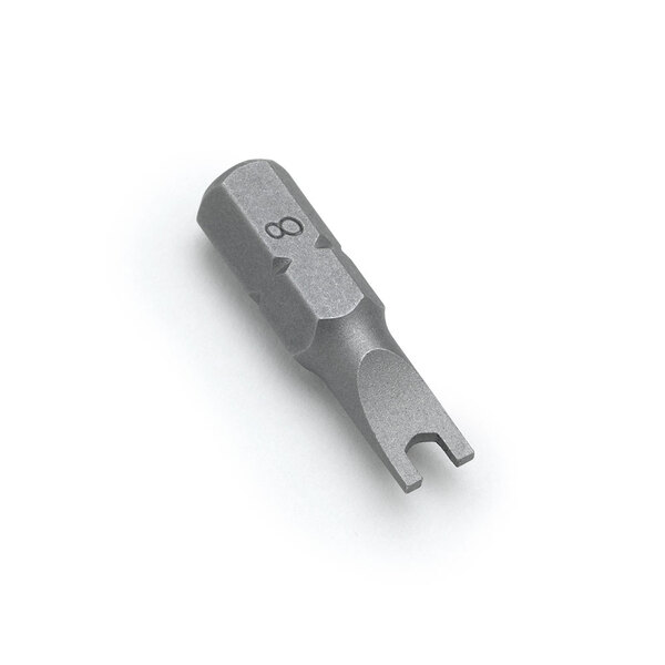 A close-up of a metal handle screwdriver bit for T&S Pan Head Vandal Resistant Screws.