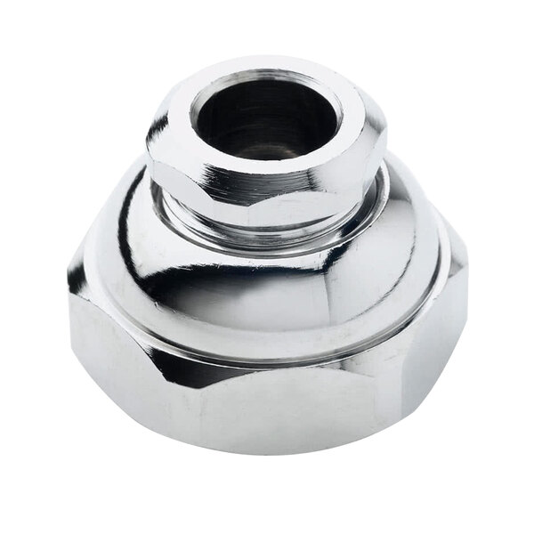 A chrome plated nut from T&S Faucet Bonnet Assembly on a white background.