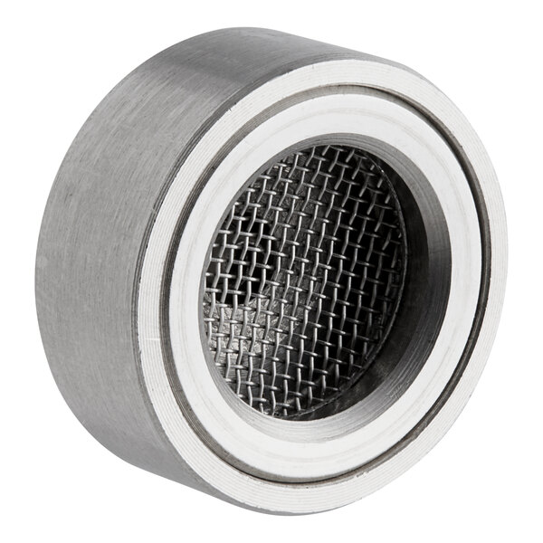 A round metal Avantco tank filter with a metal mesh inside.
