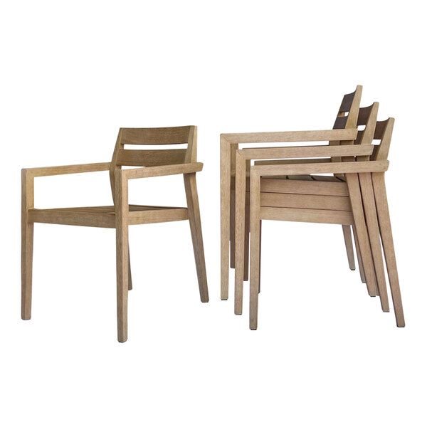 Outdoor Interiors Antique Wash Eucalyptus Stackable Dining Chair 4/Pack