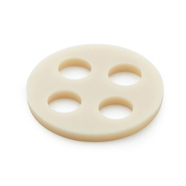 A white T&S gasket with four holes in a circle.