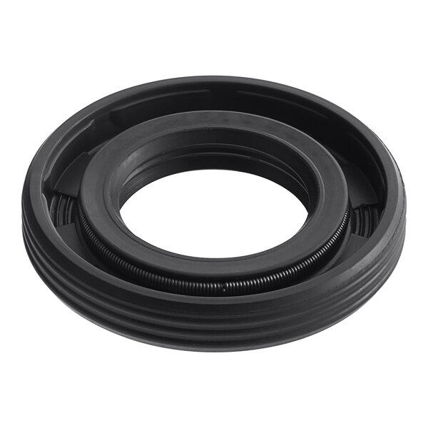 A black round rubber sealing washer with a ring.