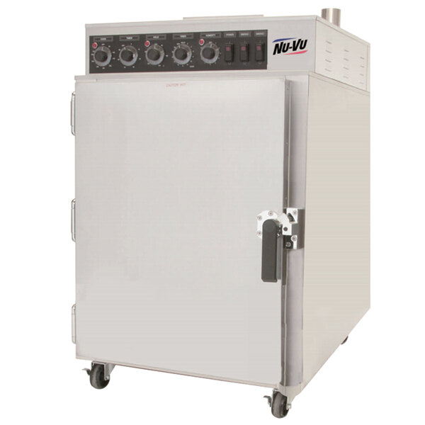 A NU-VU SMOKE6 smoker oven with a control panel and a door.