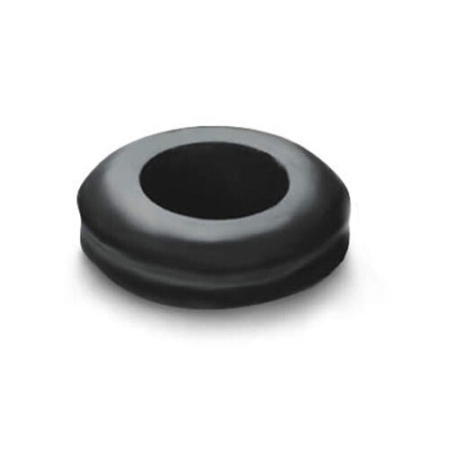 A black rubber T&S faucet grommet with a hole in the center.