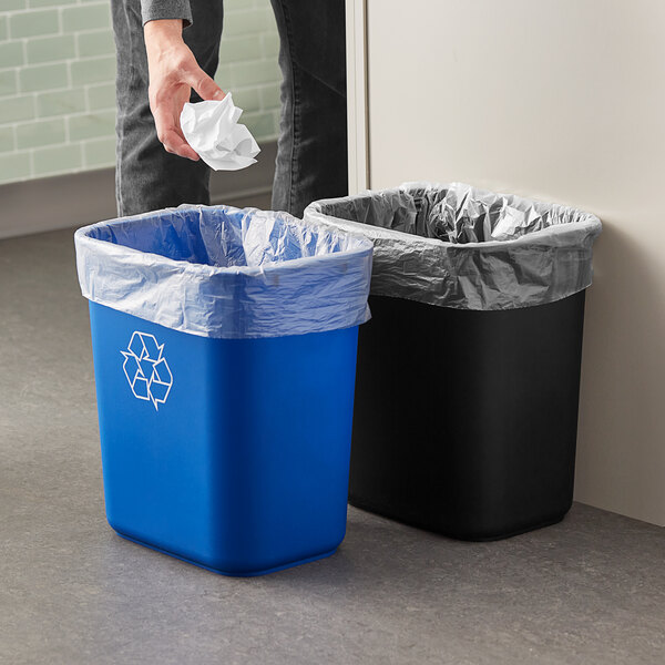Lavex 28 Qt. / 7 Gallon Black and Blue Rectangular Wastebasket