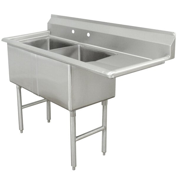 Advance Tabco FC-2-1818-18-X Two Compartment Stainless Steel Commercial Sink with One Drainboard - 56 1/2" - Right Drainboard