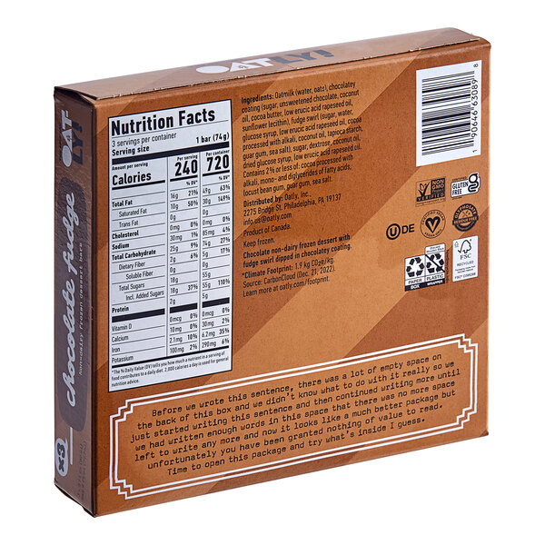Oatly PlantBased Chocolate Fudge Oat Milk Ice Cream Bar 3 oz. 24/Case