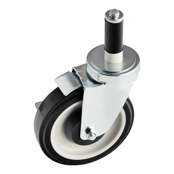 A black and white Baker's Lane caster wheel.