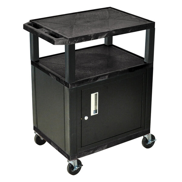 Luxor WT34C2E Black Tuffy Two Shelf A/V Cart with Locking Cabinet - 24" x 18" x 34"