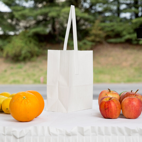 1/4 Peck "Freshman" White Kraft Paper Produce Customizable Market Stand Bag with Handle - 500/Case