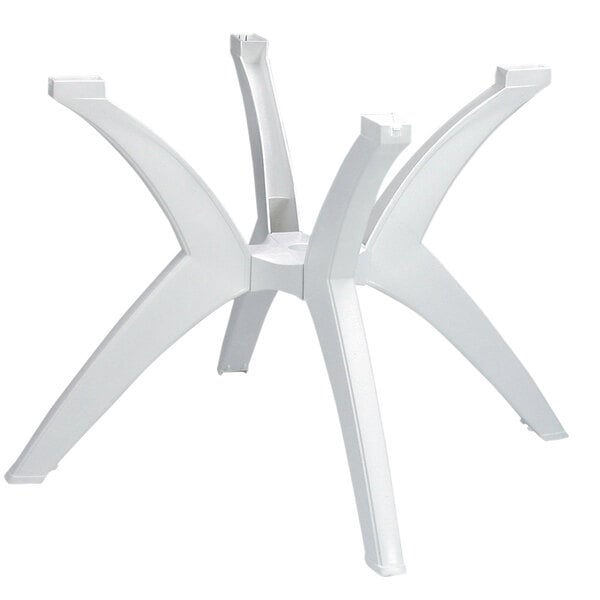 A white plastic Grosfillex Y-leg table base.