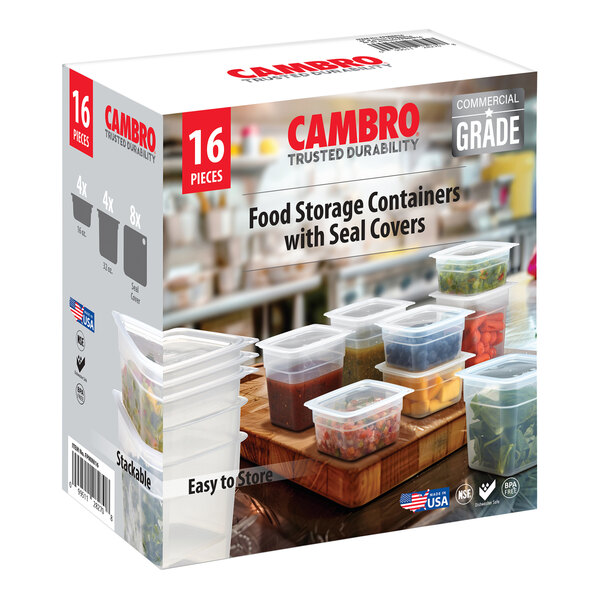 Cambro CamSquares® FreshPro 16-Piece Translucent Square Polypropylene Food Storage Container and Lid Set FPMINI16190